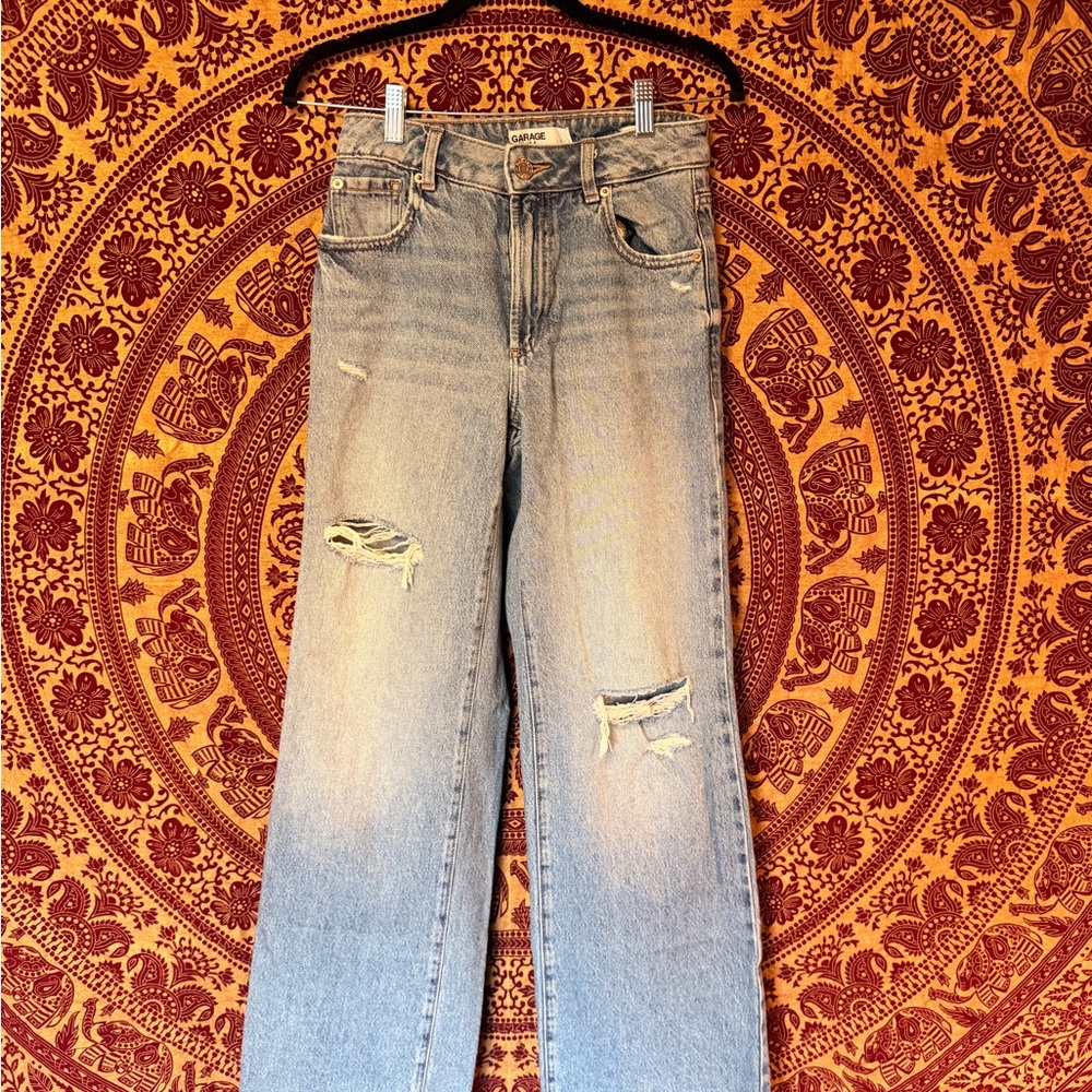 Garage Light Blue Distressed Flare Jeans